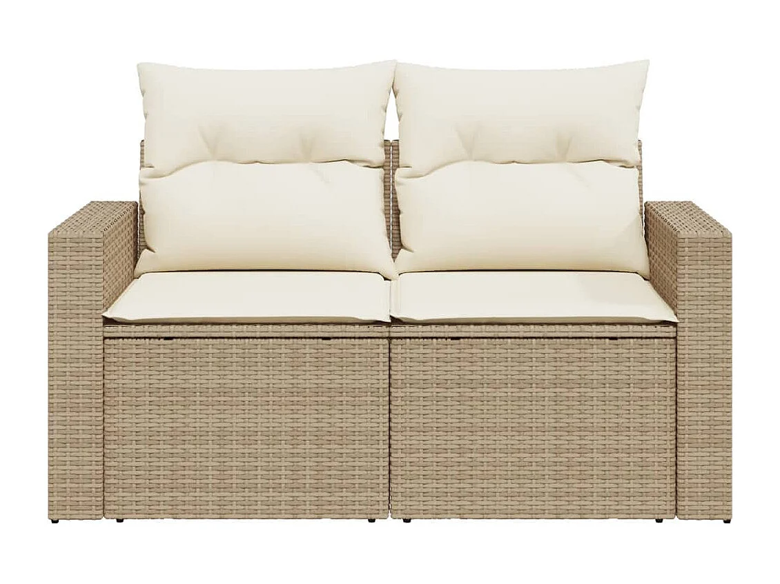 Canapé de jardin avec coussins 2 places beige résine tressée