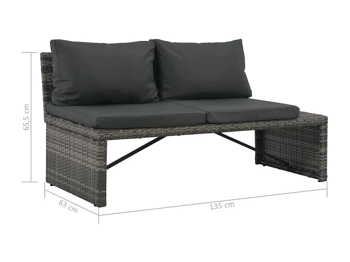 Salon de jardin 3 pcs avec coussins Résine tressée Gris