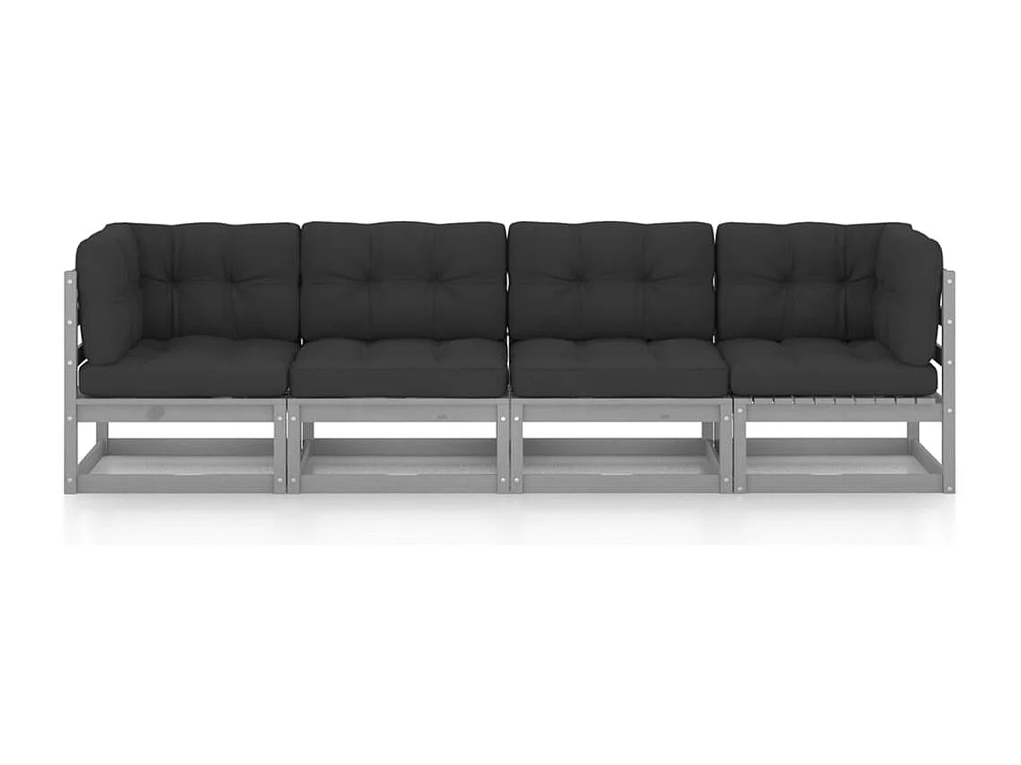 Sofá de jardim de 4 lugares com almofadas Madeira maciça de pinho