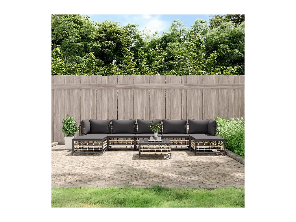 Salon de jardin 8 pcs avec coussins anthracite résine tressée