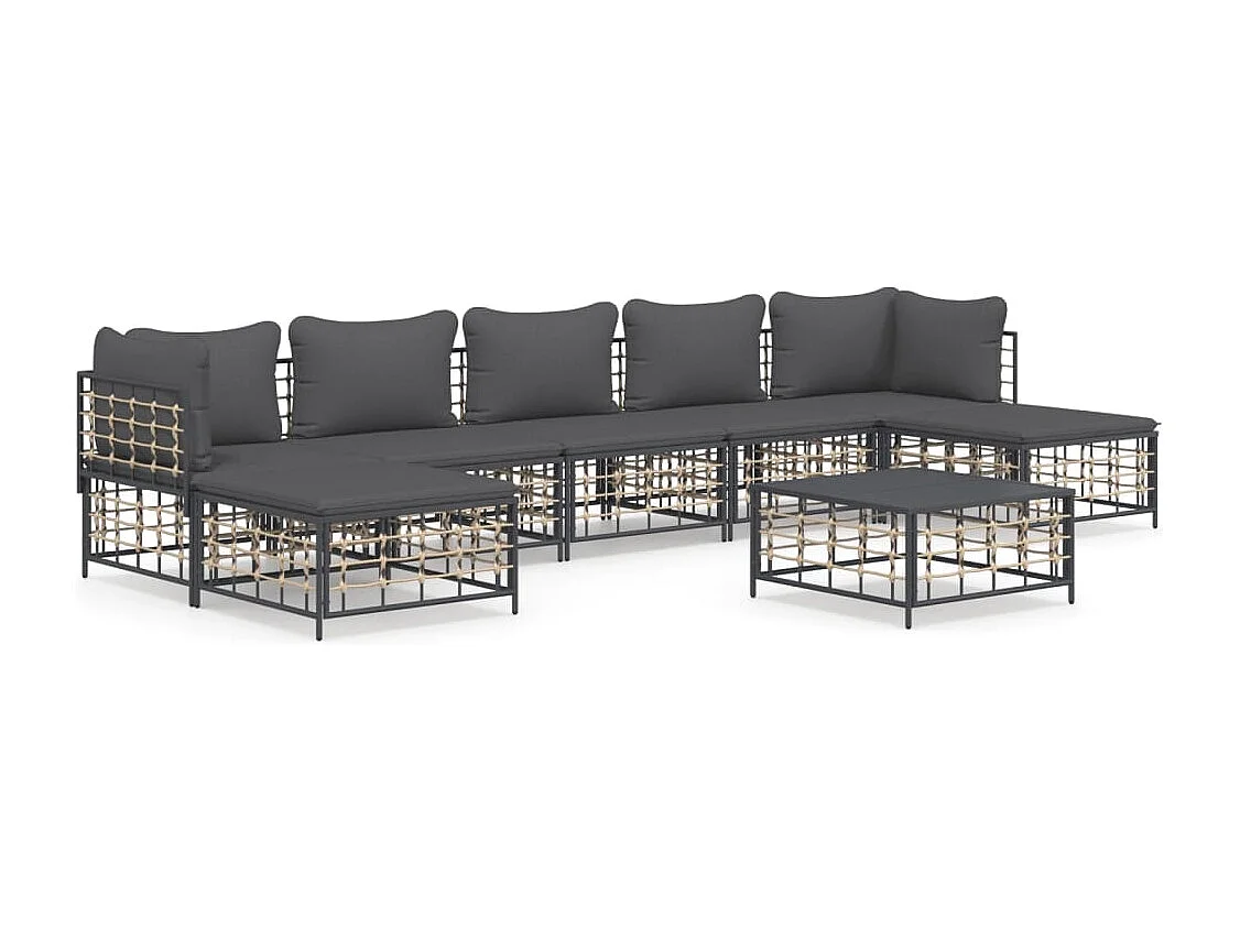 8 Stück Gartenmöbel mit anthrazitfarbenen geflochtenen Harzkissen