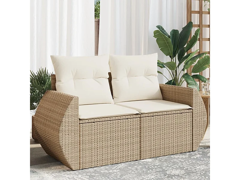 Canapé de jardin avec coussins 2 places beige résine tressée