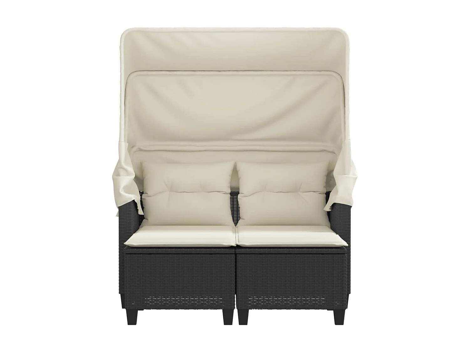 Canapé de jardin 2 places avec auvent et tabourets noir rotin