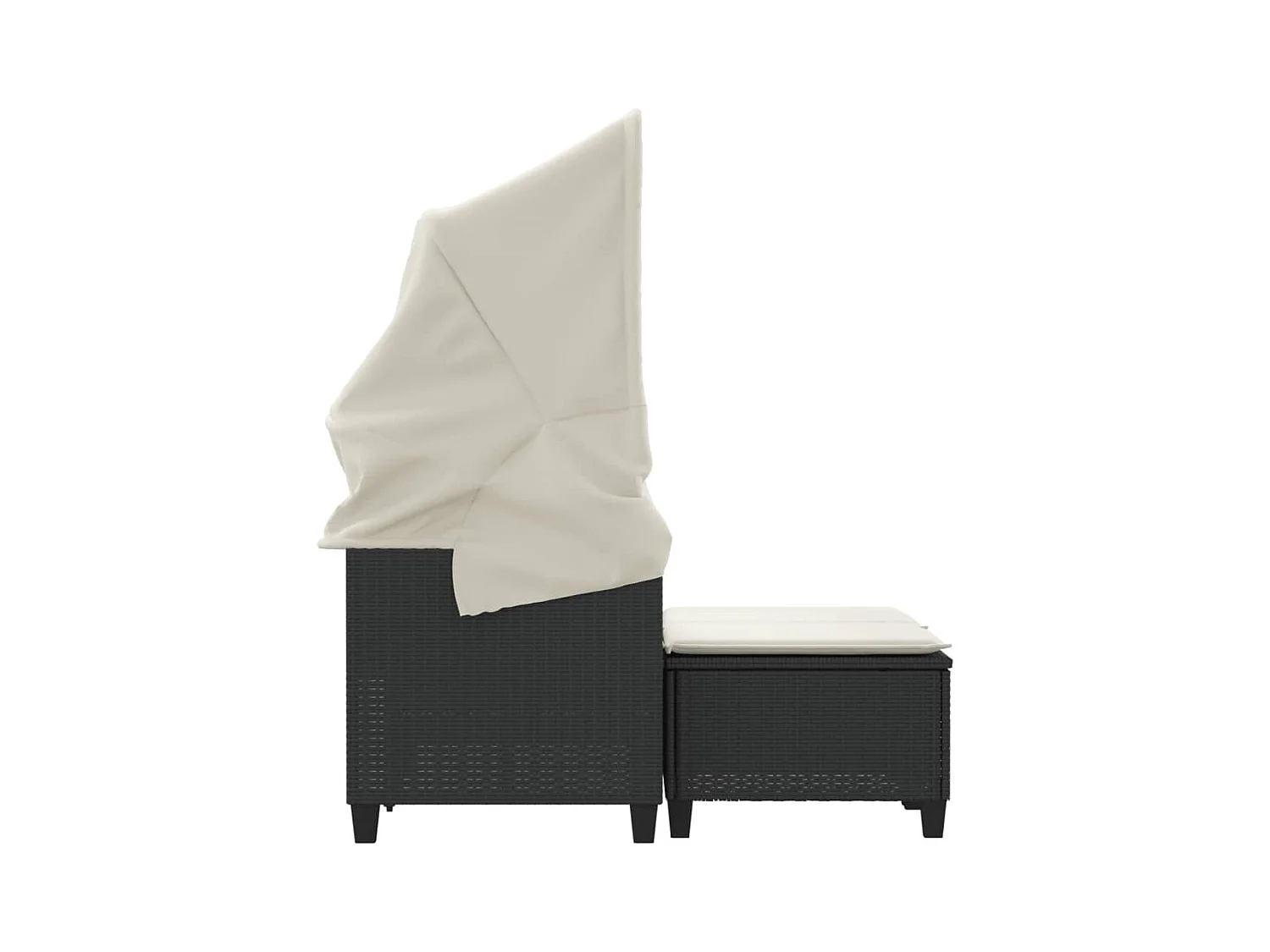 Canapé de jardin 2 places avec auvent et tabourets noir rotin