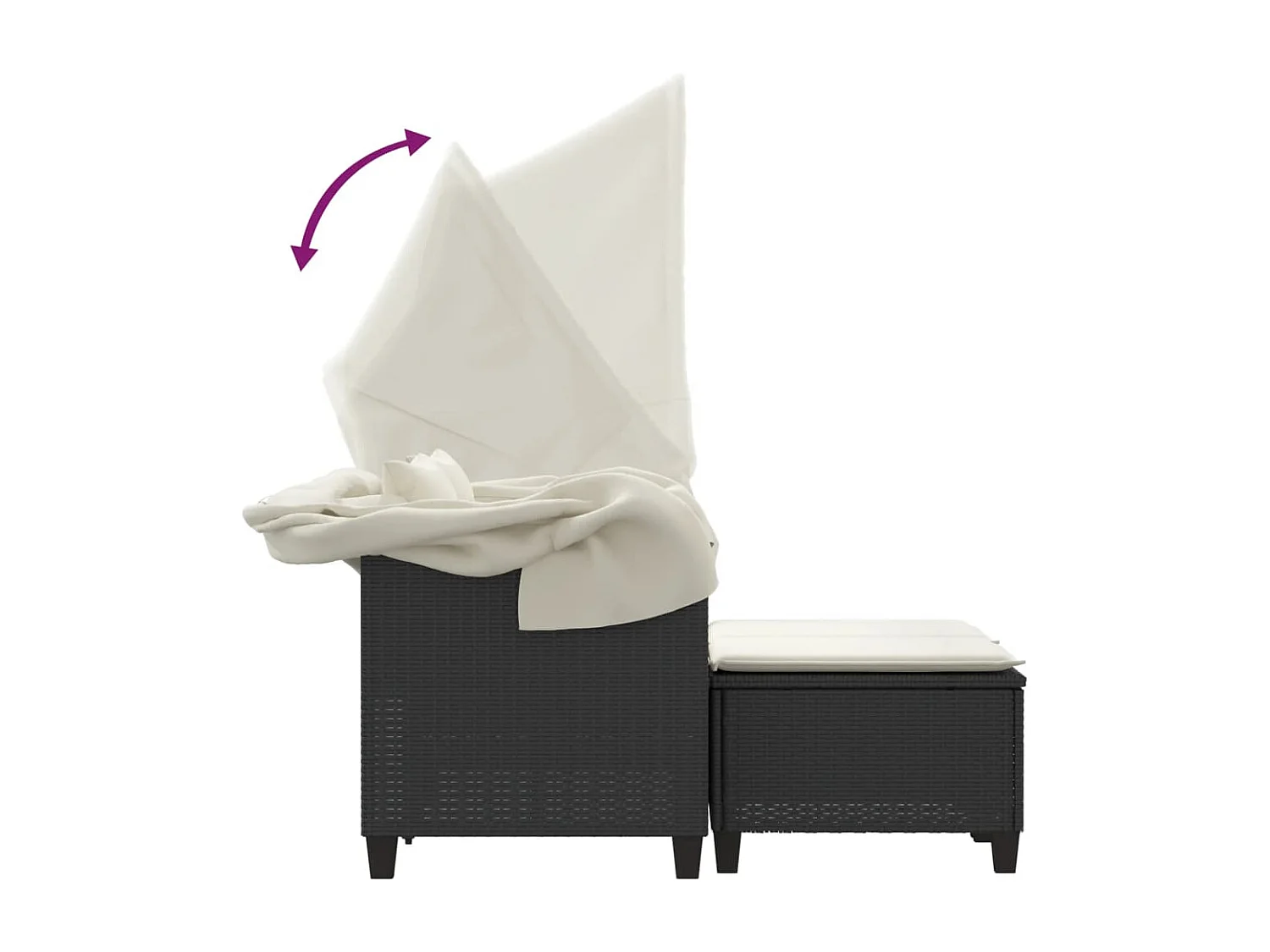 Canapé de jardin 2 places avec auvent et tabourets noir rotin