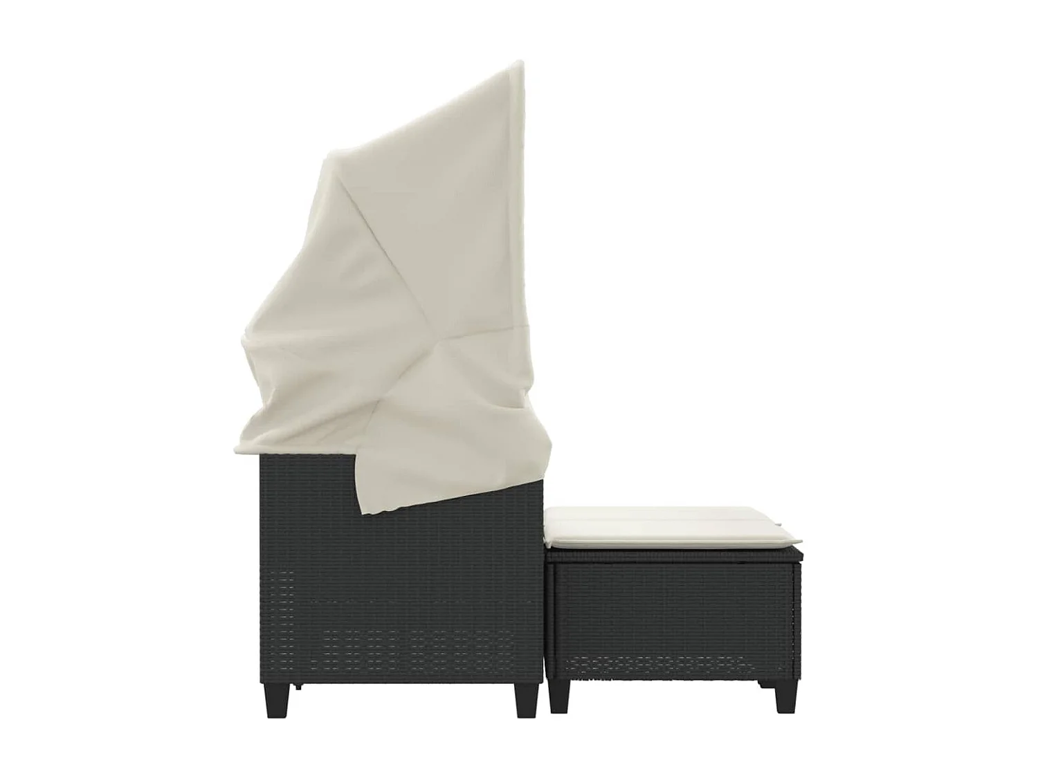 Sofá de jardim de 2 lugares com dossel e bancos de vime pretos