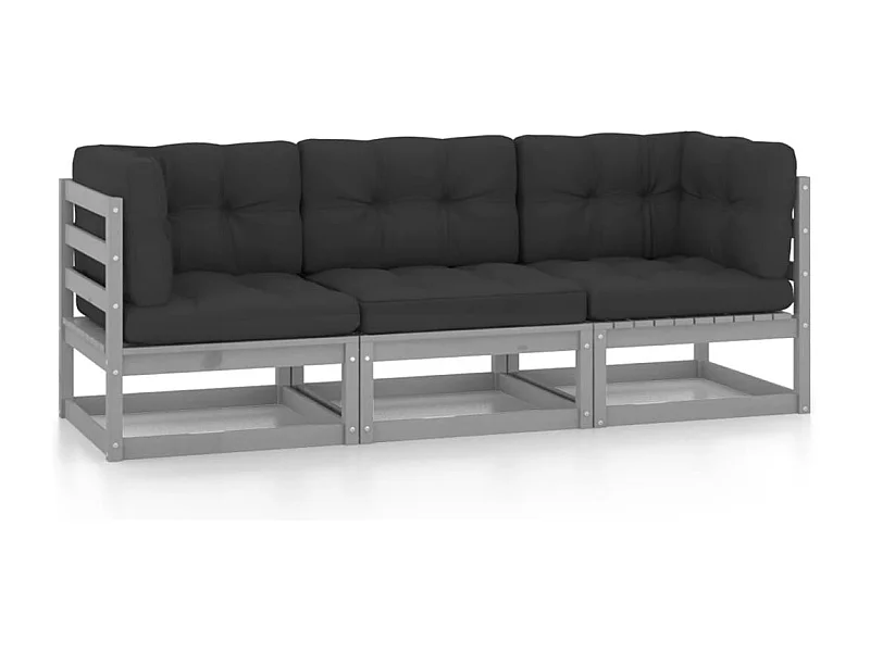 3-Sitzer-Gartensofa mit Kissen. Massives Kiefernholz