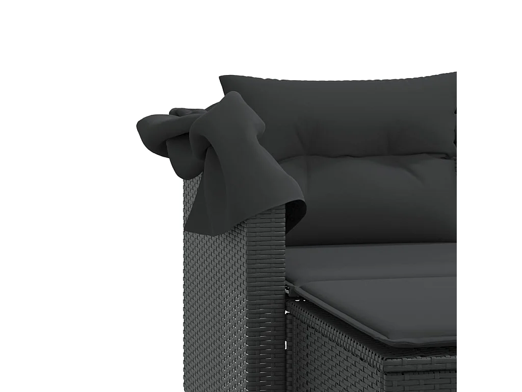 Canapé de jardin 2 places avec auvent et tabourets noir rotin