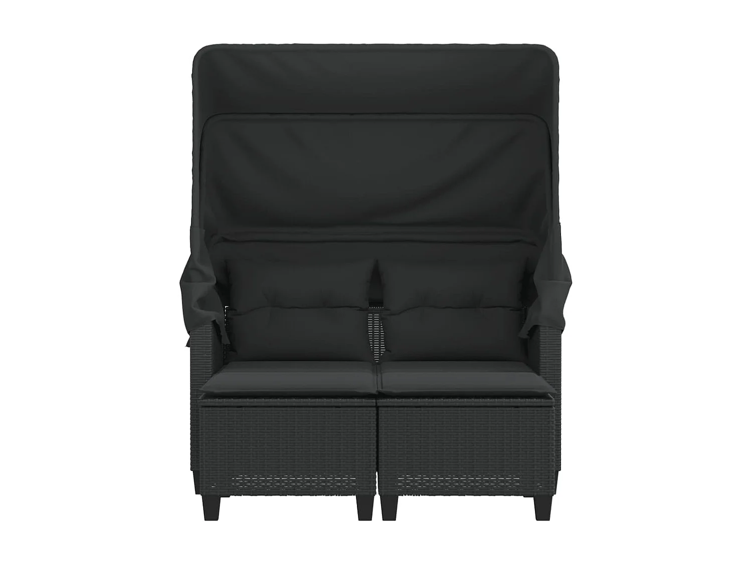 Canapé de jardin 2 places avec auvent et tabourets noir rotin