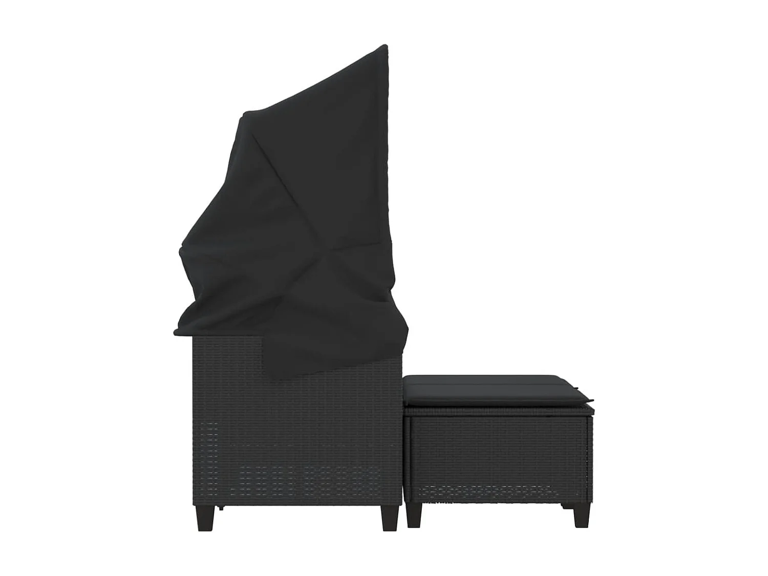 Canapé de jardin 2 places avec auvent et tabourets noir rotin