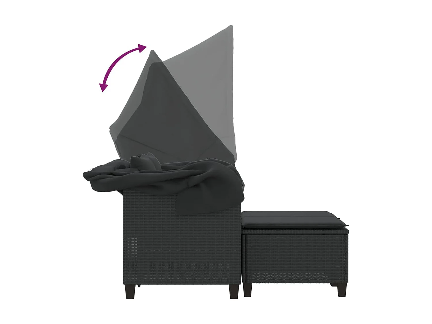 Canapé de jardin 2 places avec auvent et tabourets noir rotin