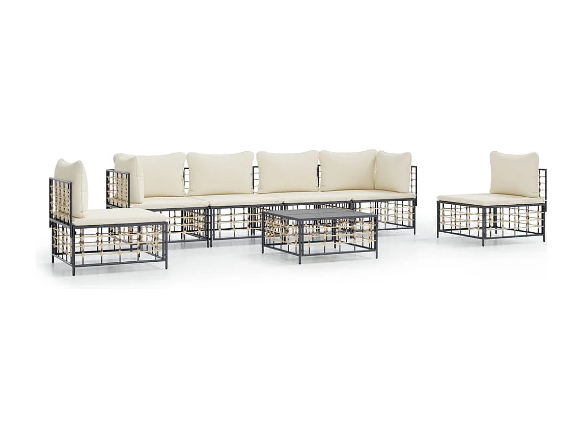 7 stuks tuinmeubelen met antraciet geweven harskussens