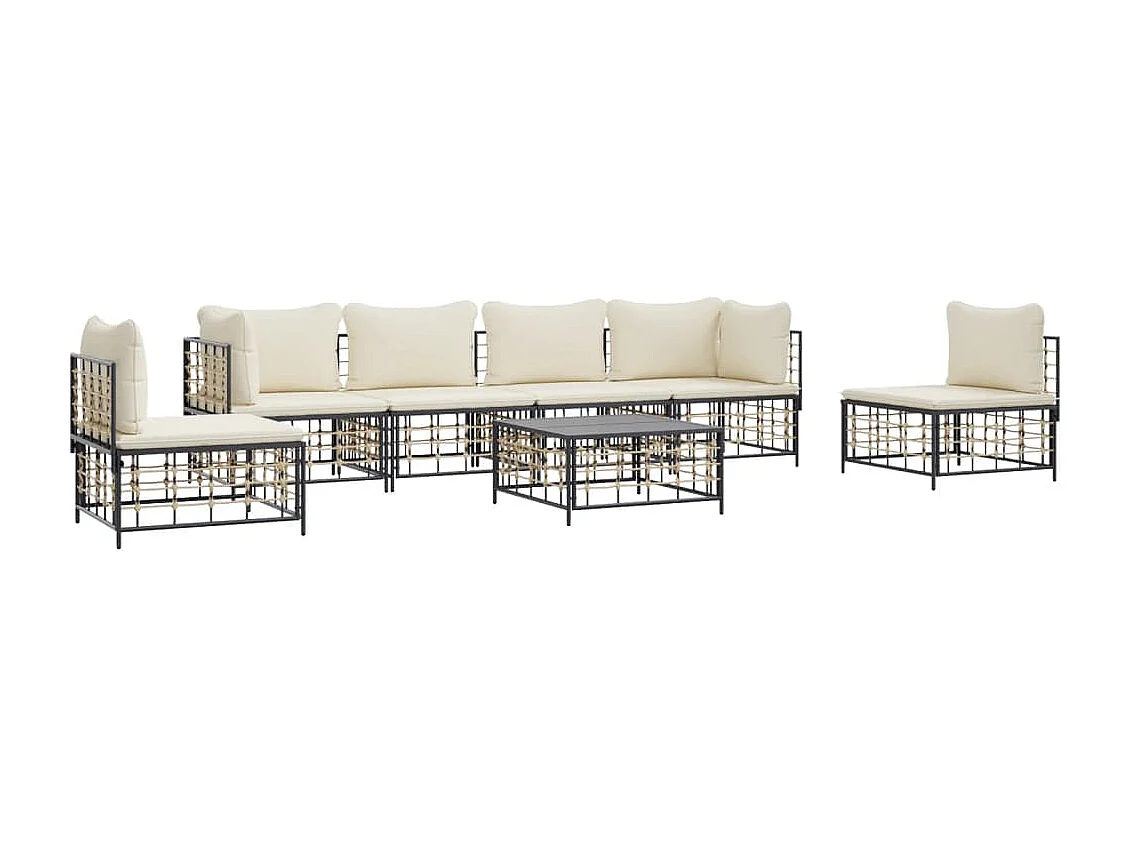 7 stuks tuinmeubelen met antraciet geweven harskussens