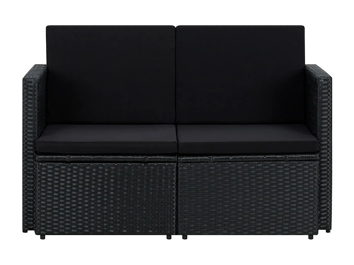2-Sitzer-Gartensofa mit Kissen aus schwarzem Kunstharzgeflecht