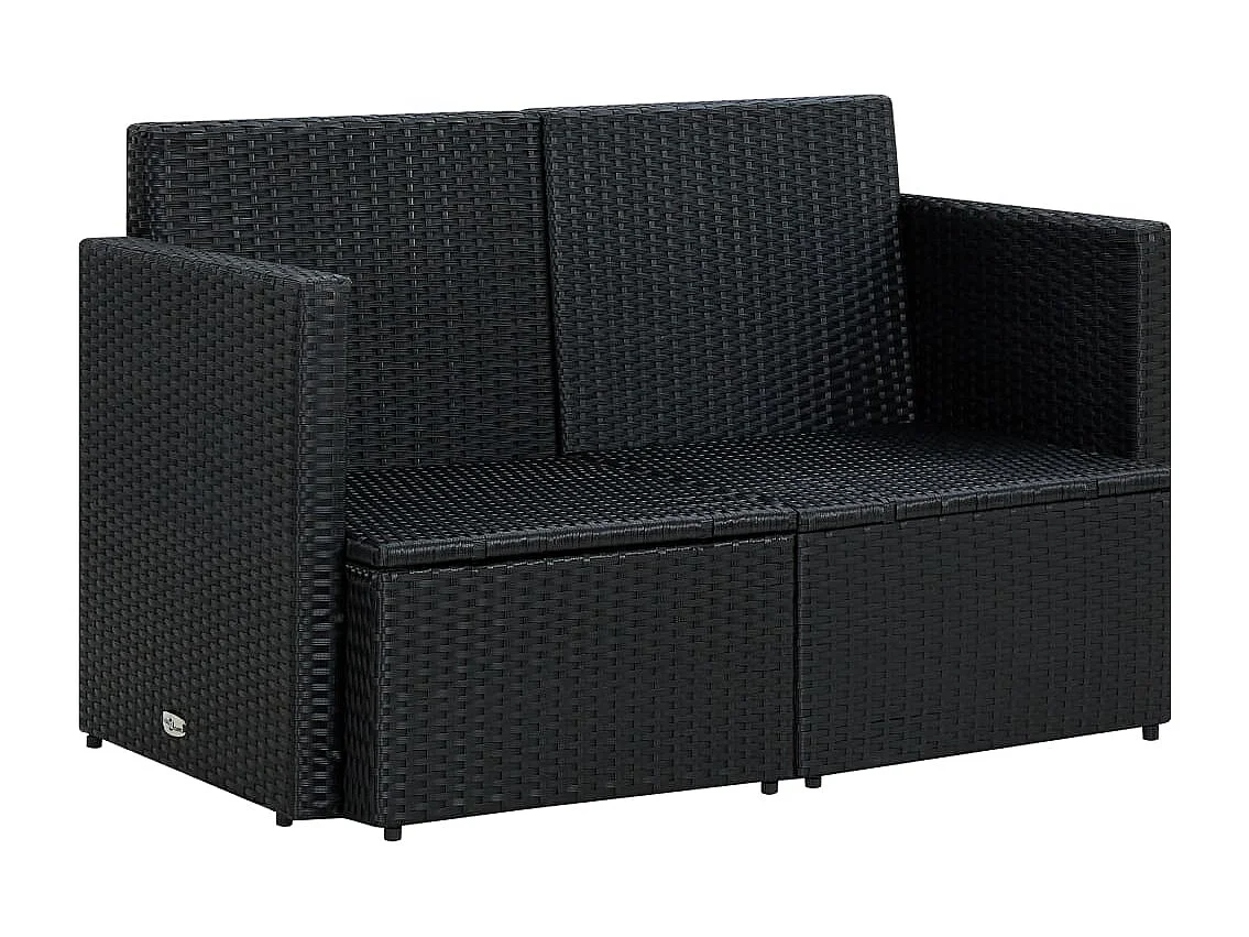 2-Sitzer-Gartensofa mit Kissen aus schwarzem Kunstharzgeflecht