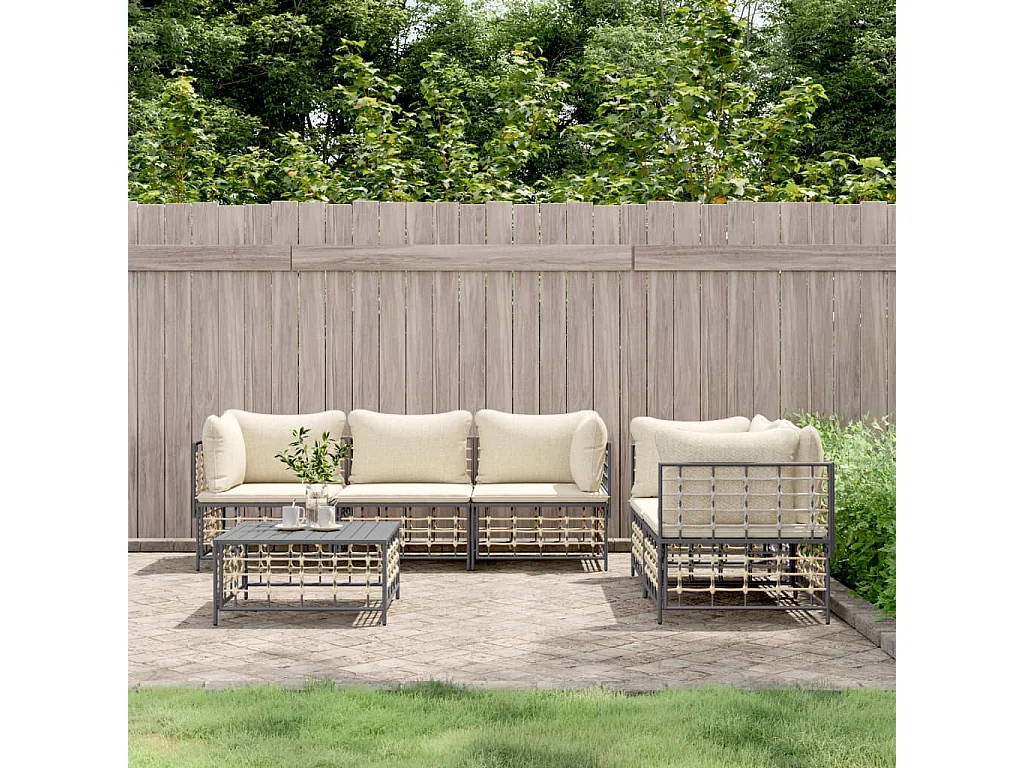 Salon de jardin 6 pcs avec coussins anthracite résine tressée