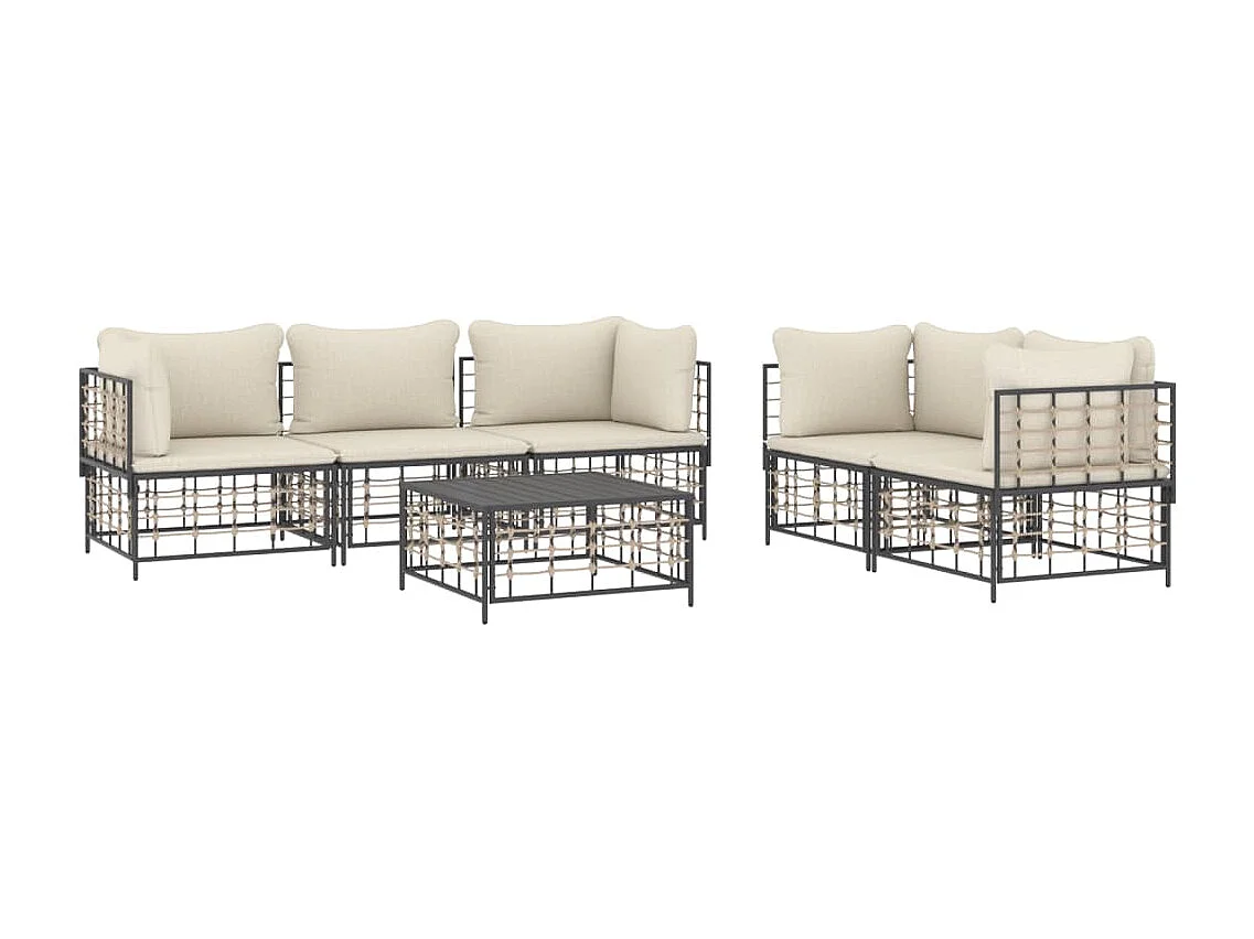 Mobili da giardino 6 pezzi con cuscini in resina intrecciata antracite