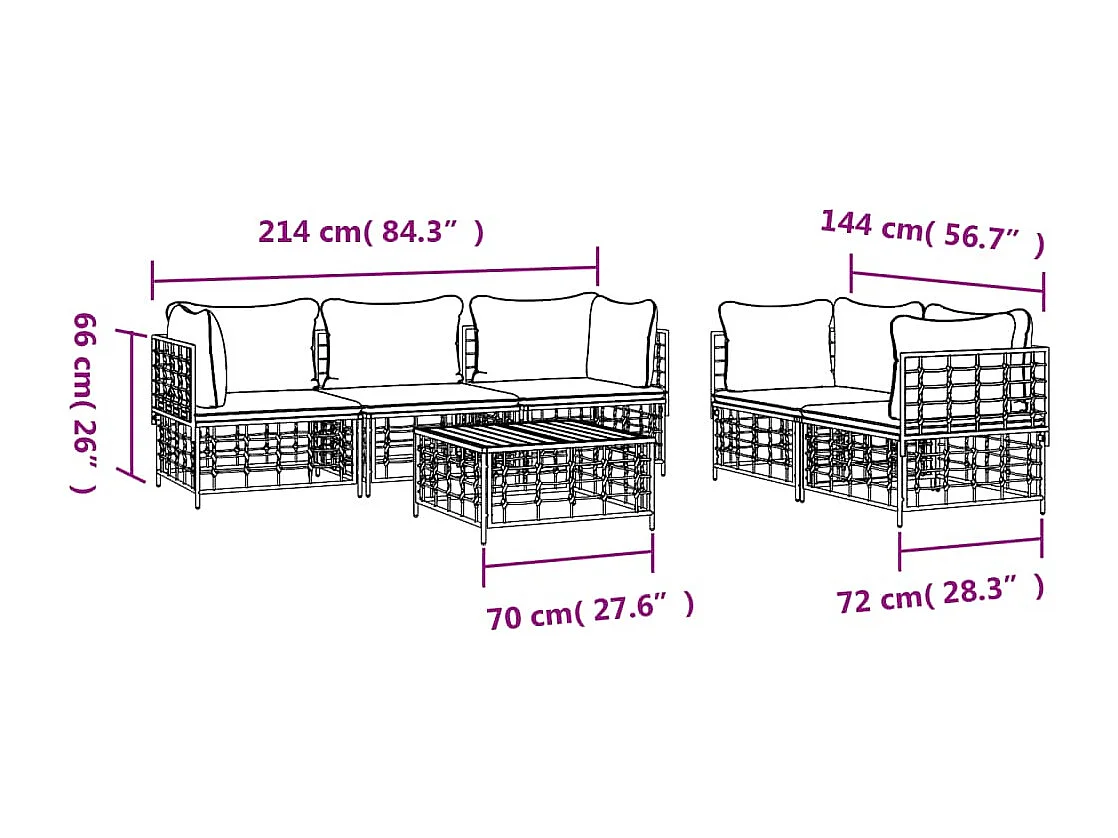 Mobili da giardino 6 pezzi con cuscini in resina intrecciata antracite