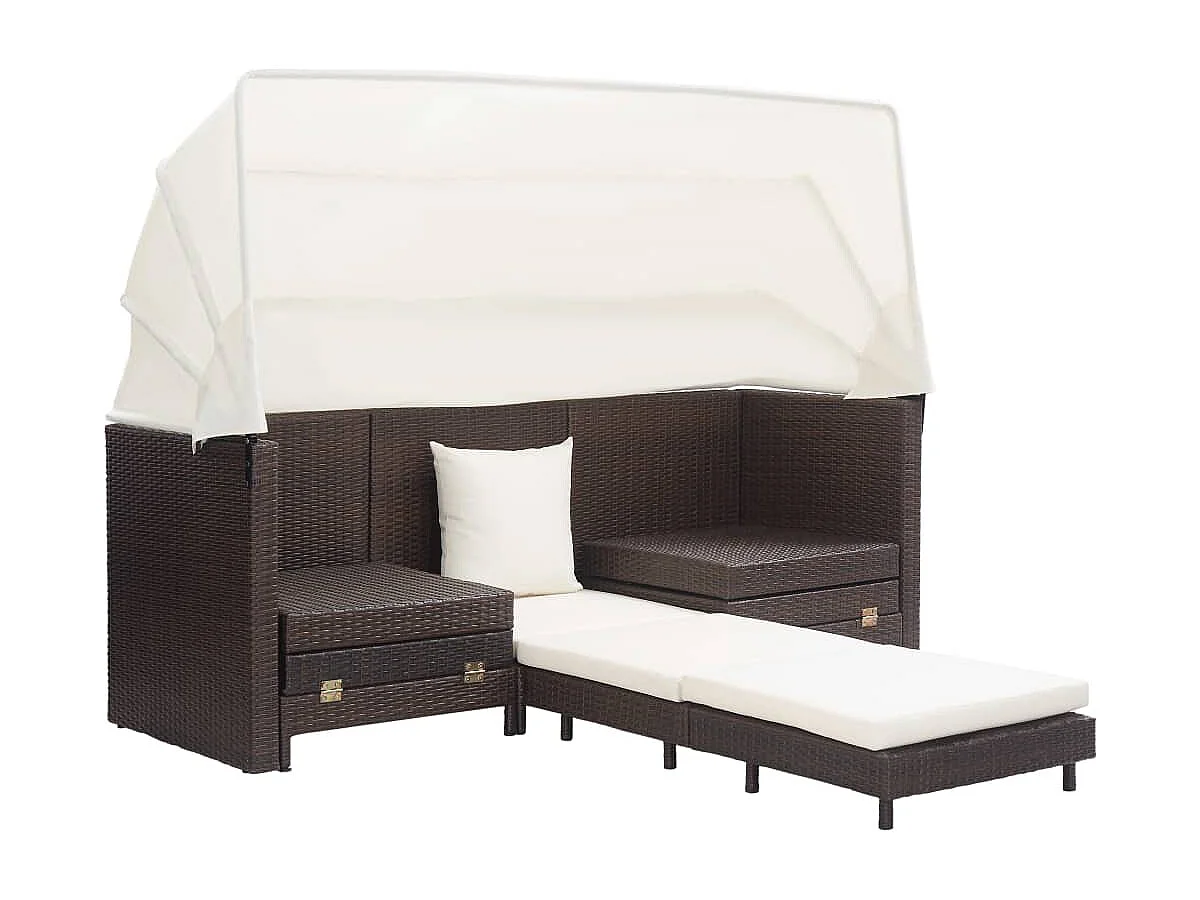 Canapé-lit extensible 3 places avec toit Résine tressée Marron