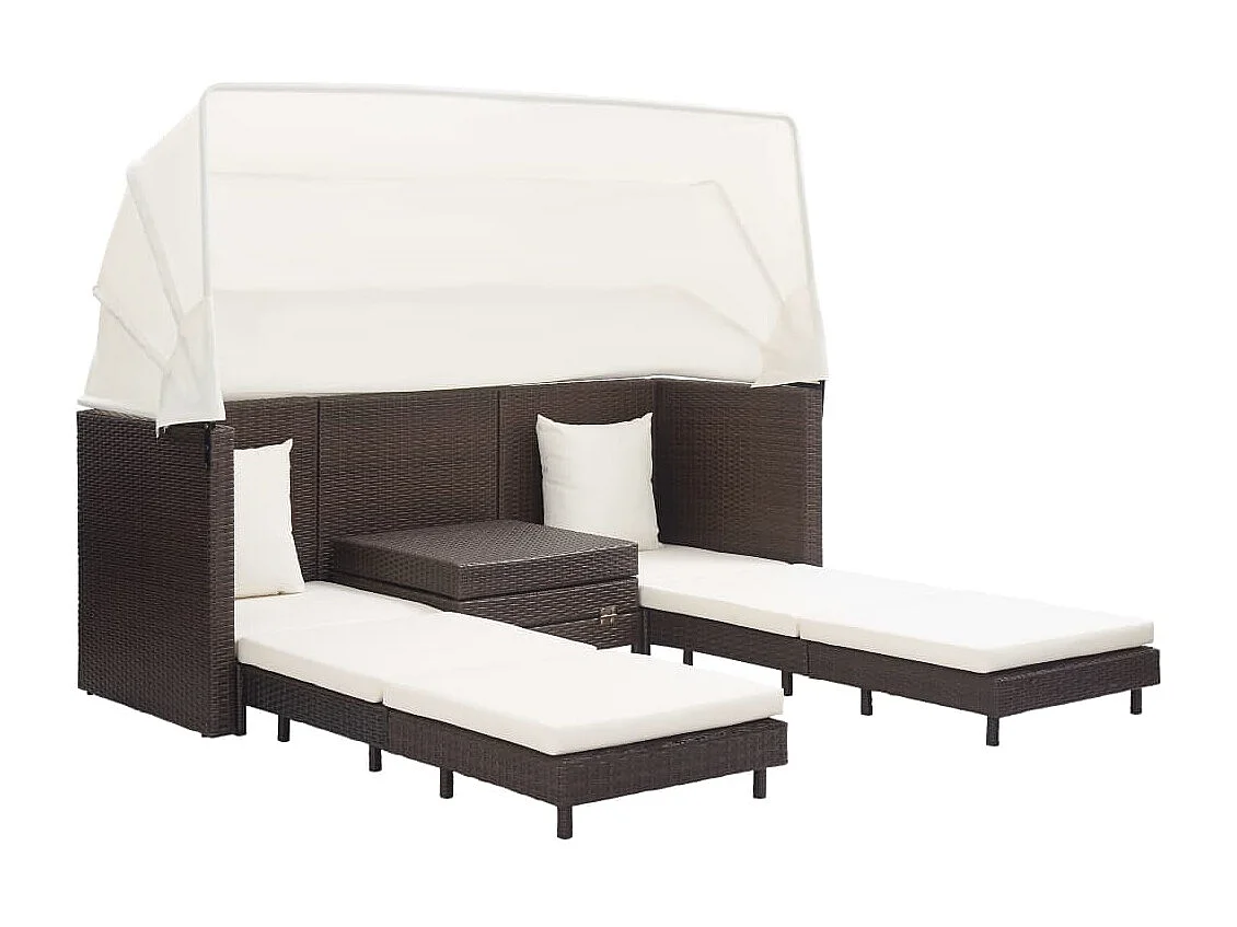 Canapé-lit extensible 3 places avec toit Résine tressée Marron