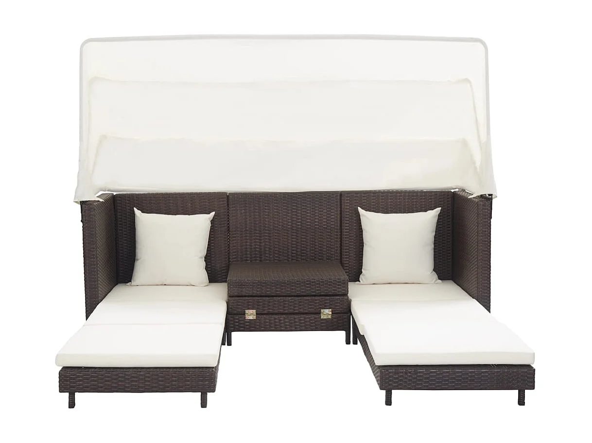 Canapé-lit extensible 3 places avec toit Résine tressée Marron