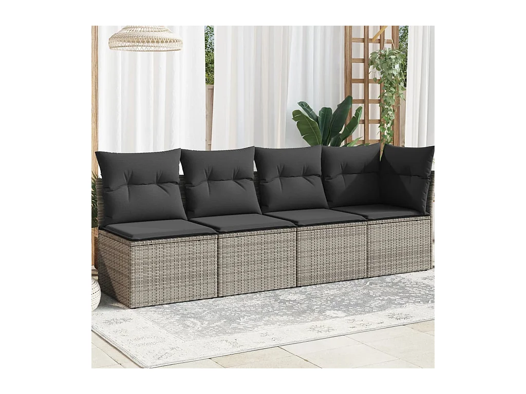 4-Sitzer-Gartensofa mit grauen geflochtenen Harzkissen