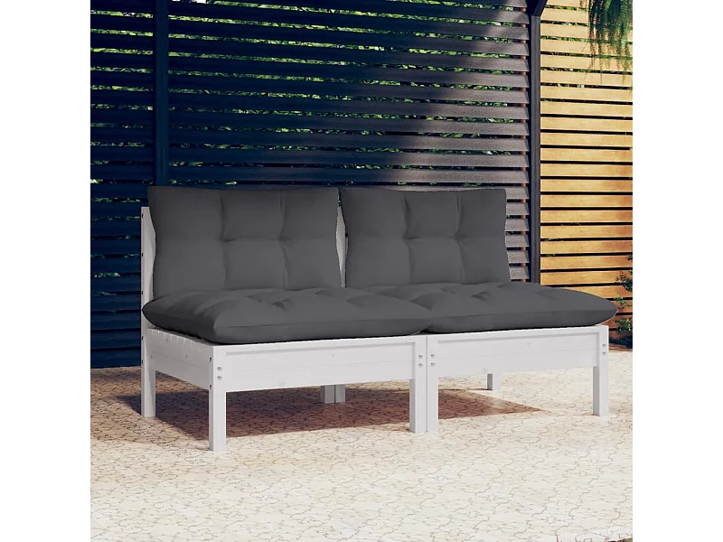 2-Sitzer-Gartensofa mit anthrazitfarbenen Kissen aus Kiefernholz