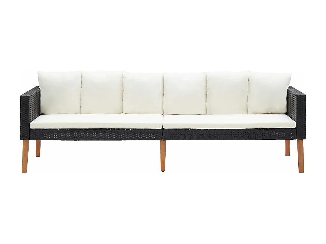 Divano da giardino a 3 posti con cuscini In vimini resinato Nero