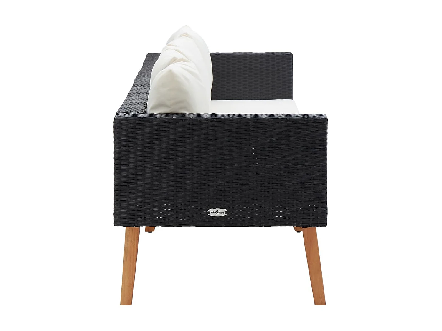 Divano da giardino a 3 posti con cuscini In vimini resinato Nero