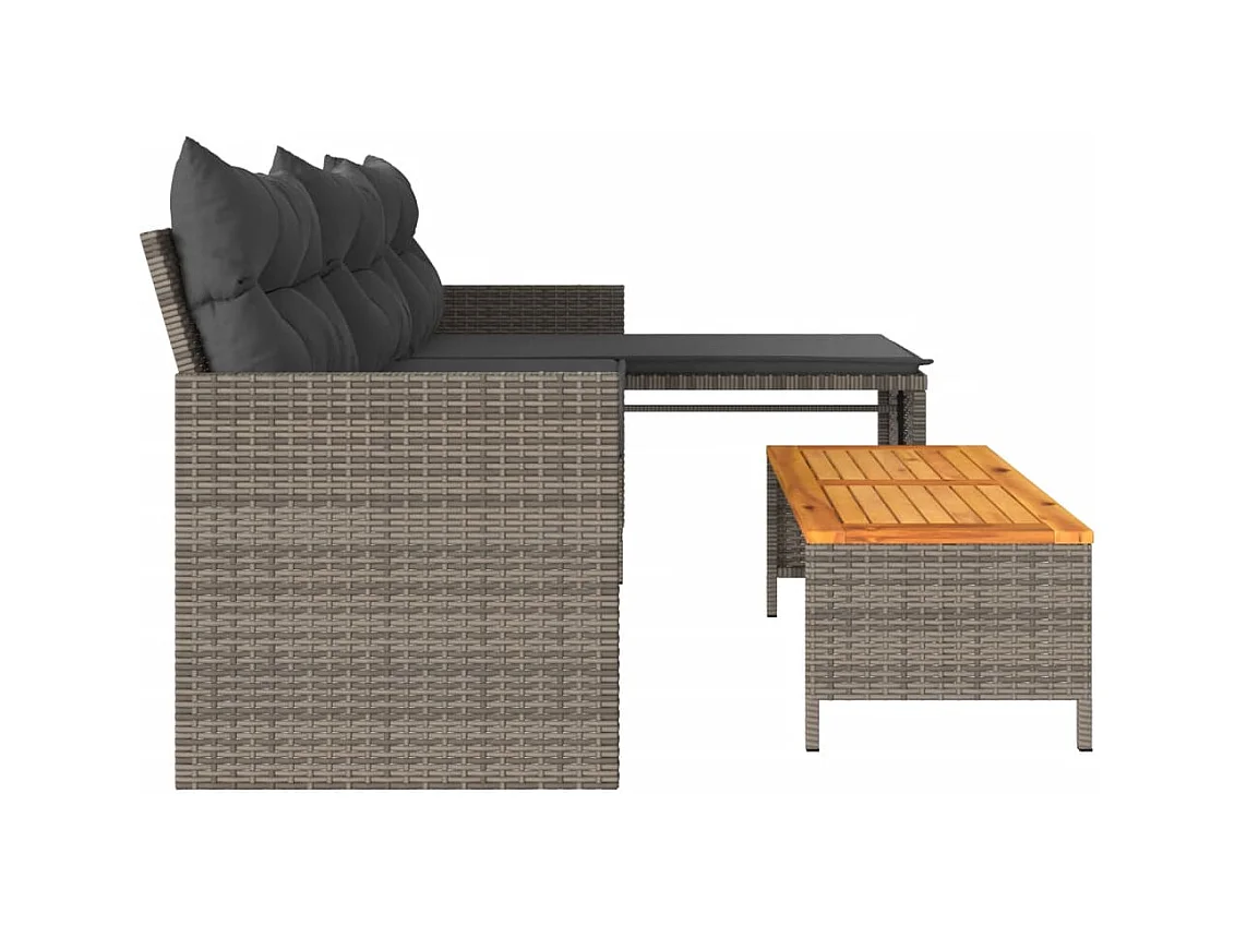 Canapé de jardin avec table et coussins en forme de L gris