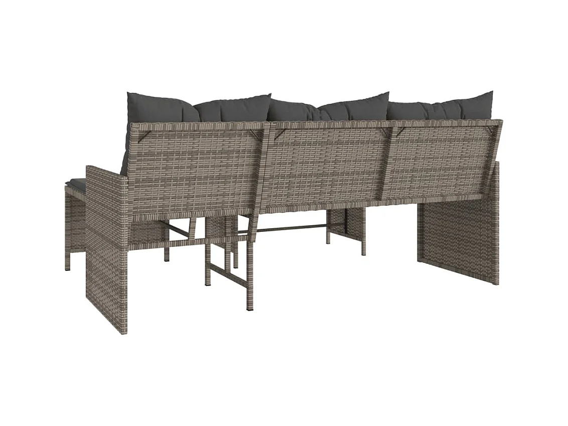 Canapé de jardin avec table et coussins en forme de L gris