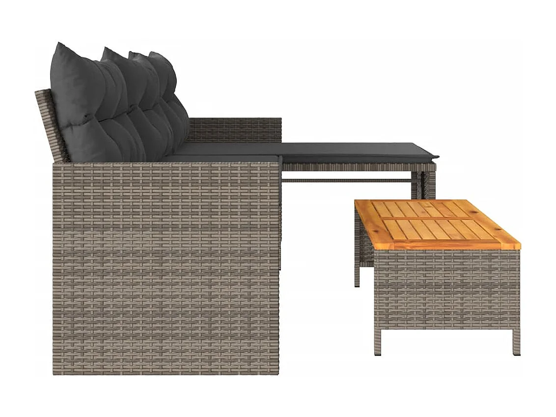 Gartensofa mit Tisch und grauen L-förmigen Kissen
