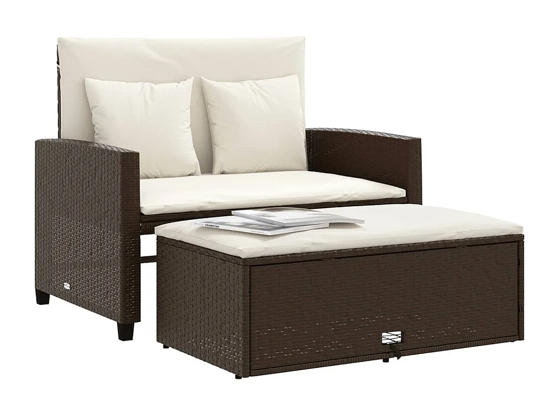 Gartensofa mit 2-Sitzer-Kissen aus braunem Kunstharzgeflecht