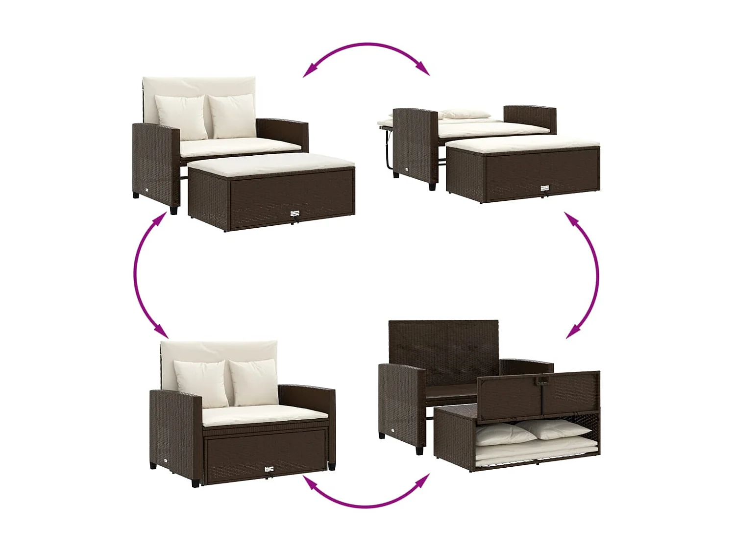 Gartensofa mit 2-Sitzer-Kissen aus braunem Kunstharzgeflecht