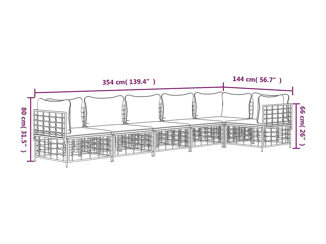 6 stuks tuinmeubelen met antraciet geweven harskussens