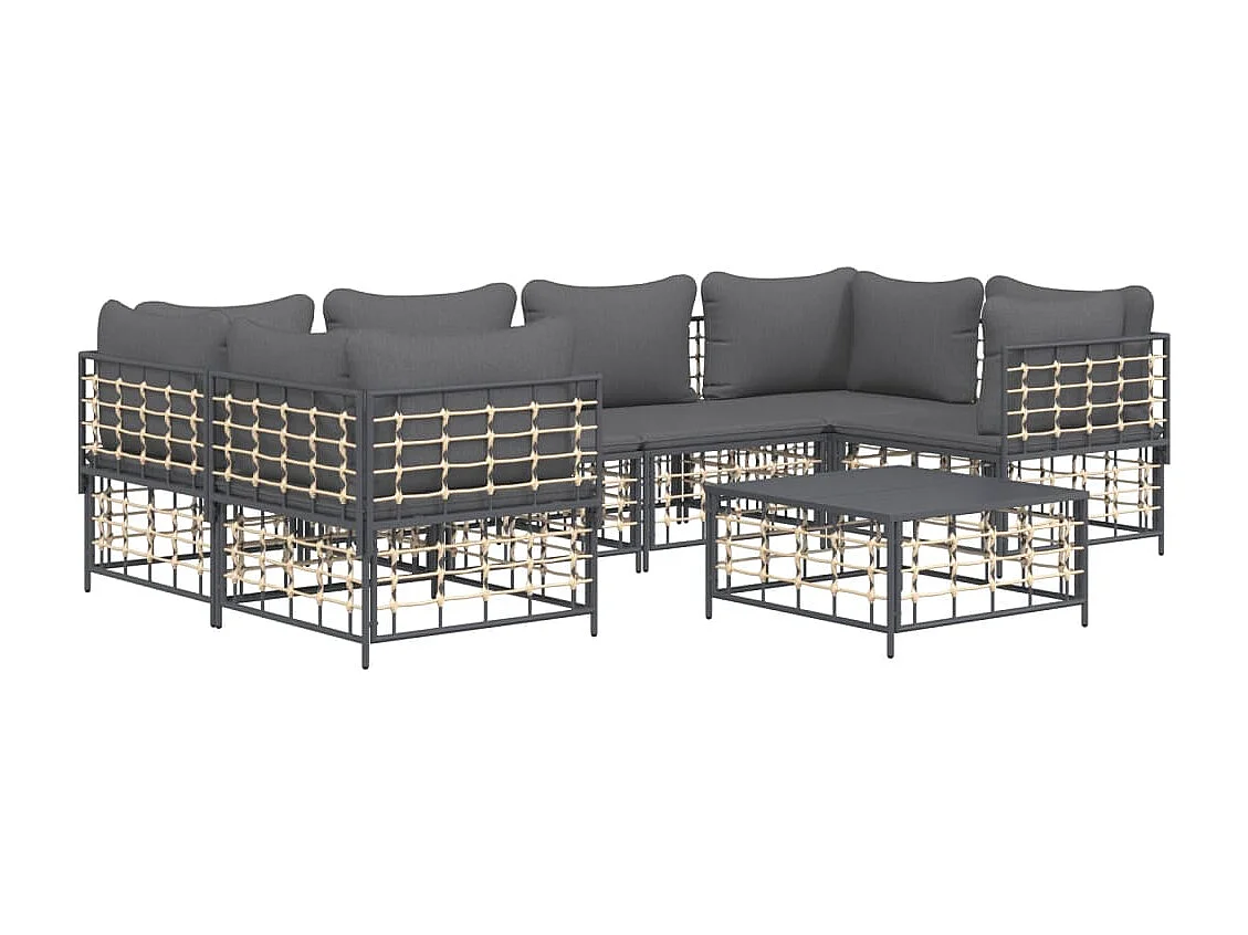 7 peças de móveis de jardim com almofadas de resina tecida antracite