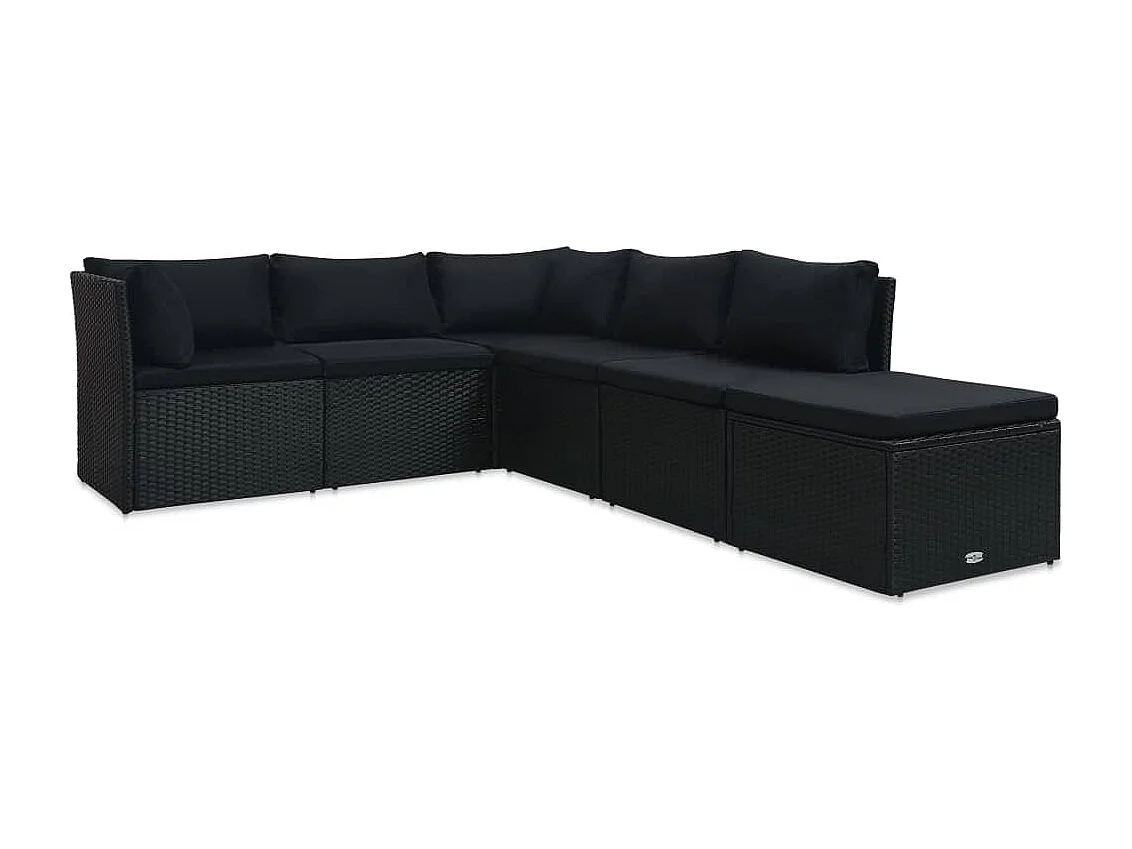 Salon de jardin 4 pcs avec coussins Résine tressée Noir