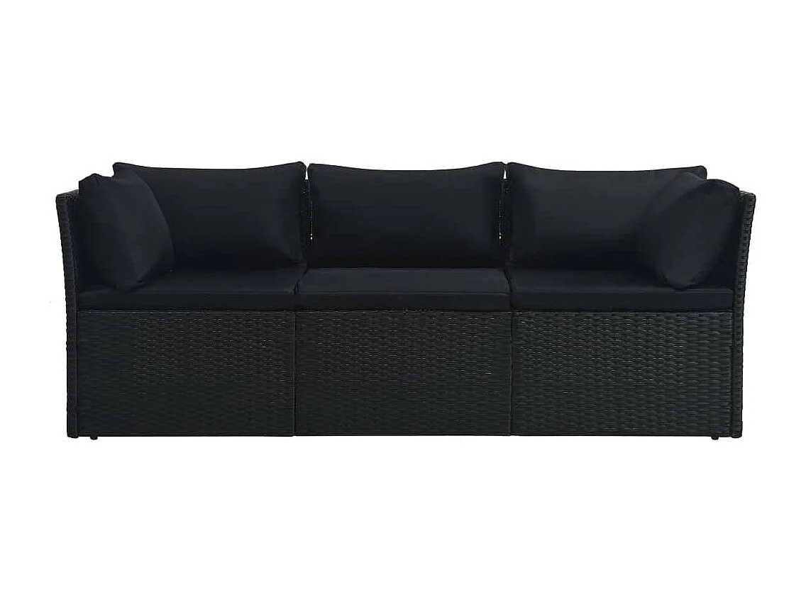 Salon de jardin 4 pcs avec coussins Résine tressée Noir