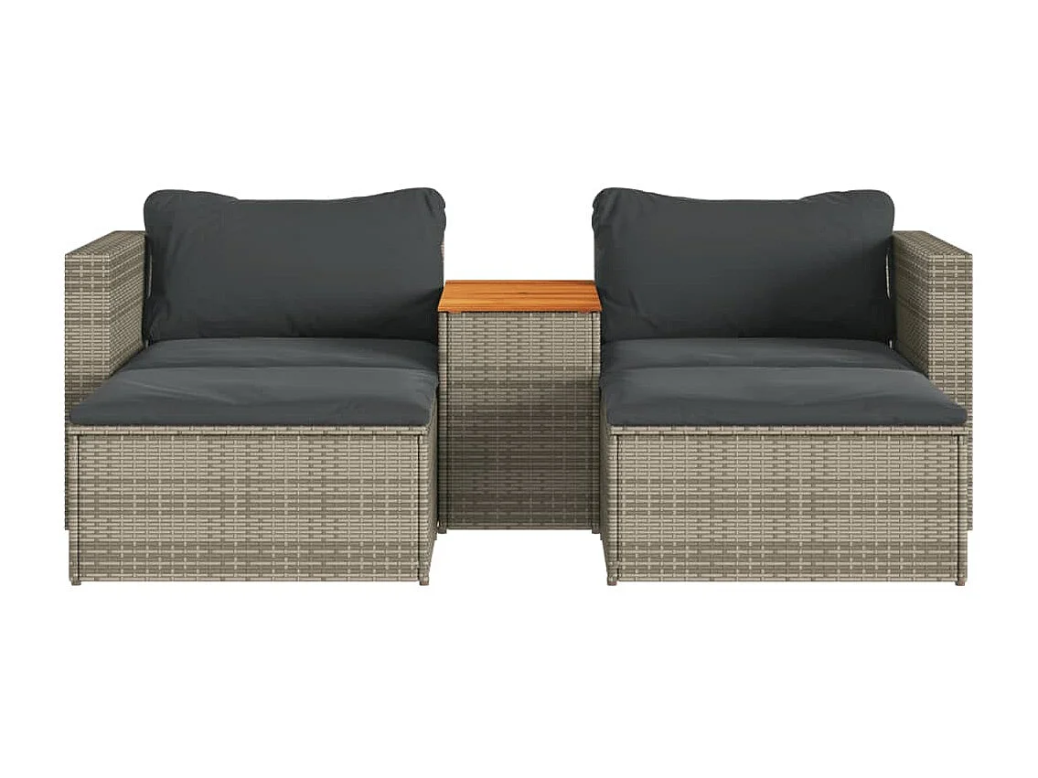 Salon de jardin 5 pcs avec coussins gris résine tressée acacia