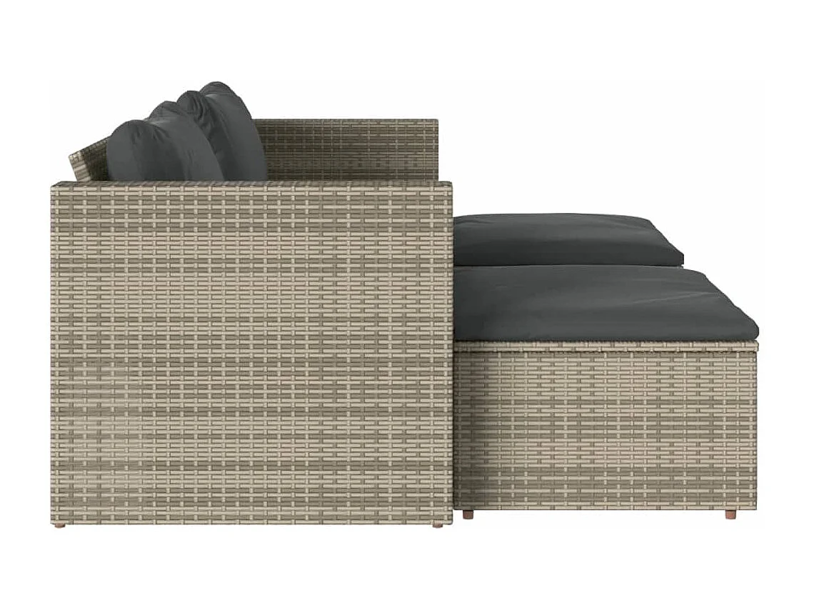 Salon de jardin 5 pcs avec coussins gris résine tressée acacia