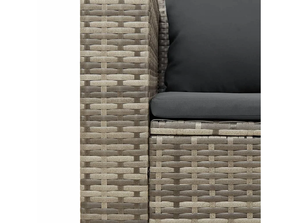 Salon de jardin 5 pcs avec coussins gris résine tressée acacia