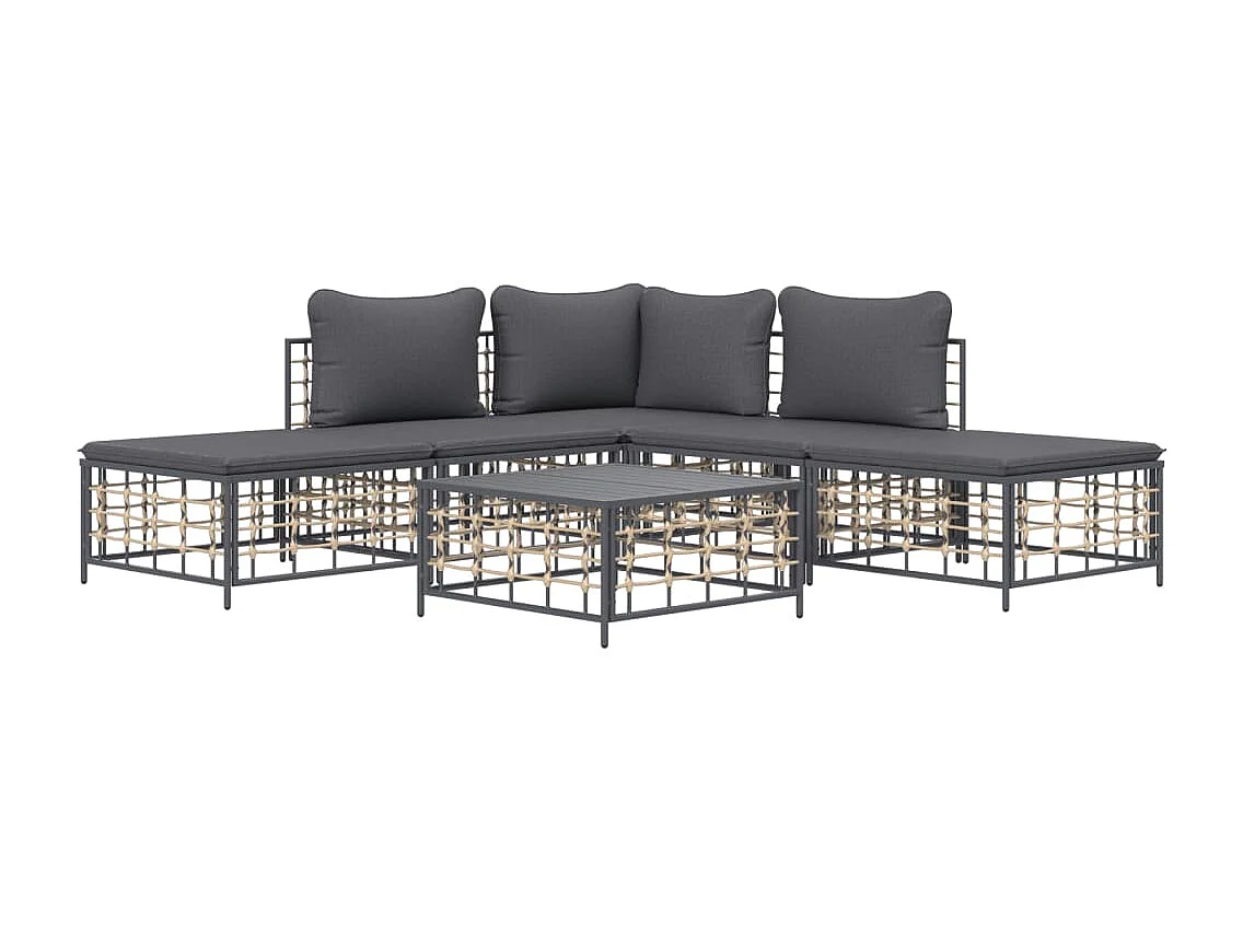 Salon de jardin 6 pcs avec coussins anthracite résine tressée