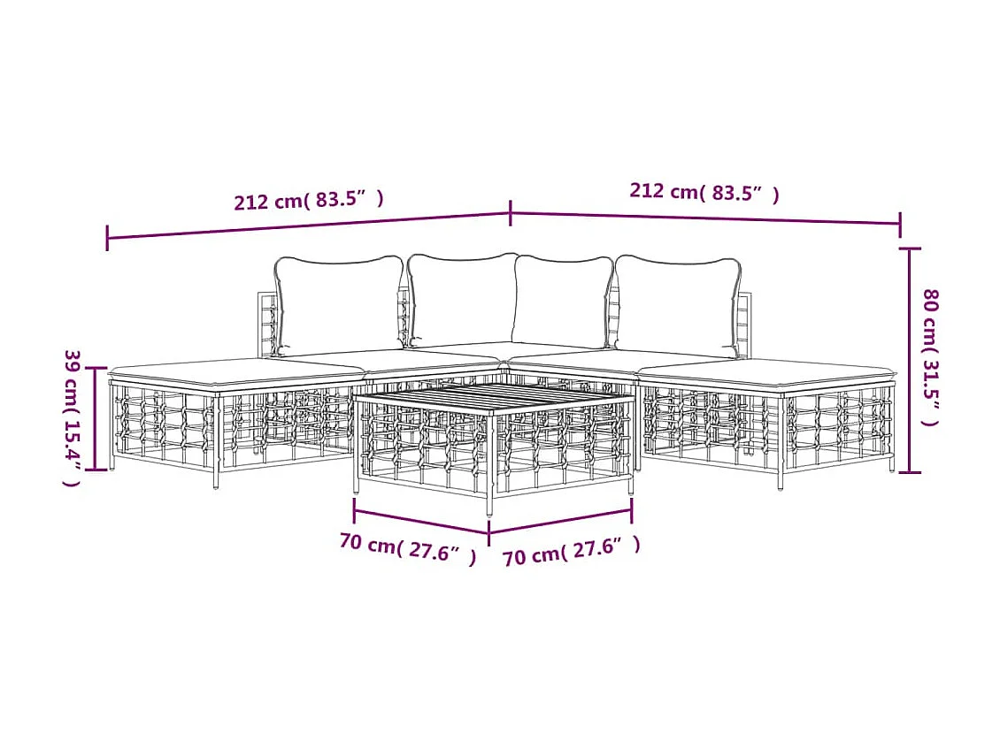 6 stuks tuinmeubelen met antraciet geweven harskussens