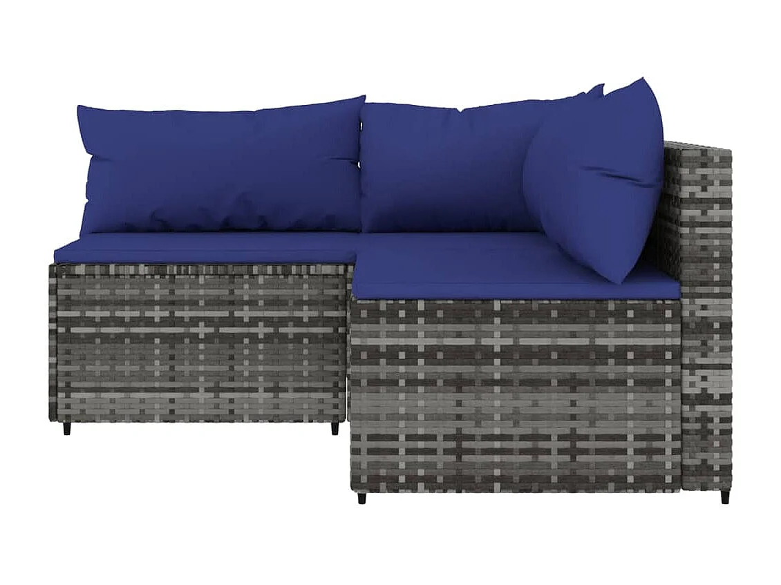 Salon de jardin 3 pcs avec coussins Gris Résine tressée