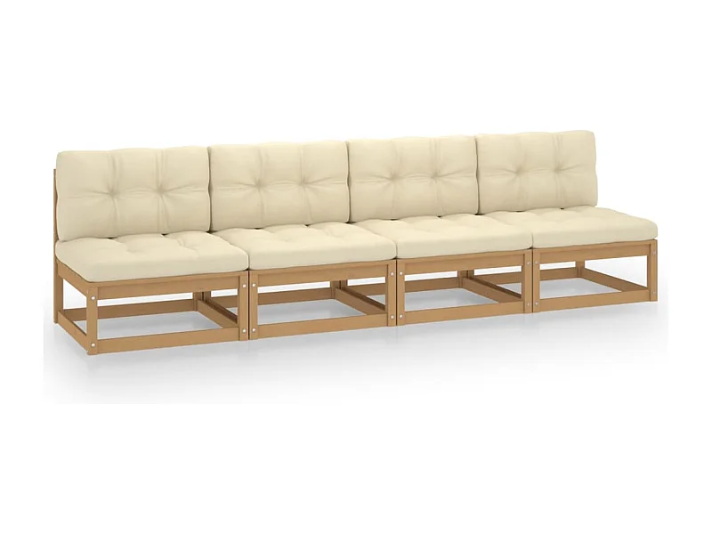4-Sitzer-Gartensofa mit Kissen. Massives Kiefernholz