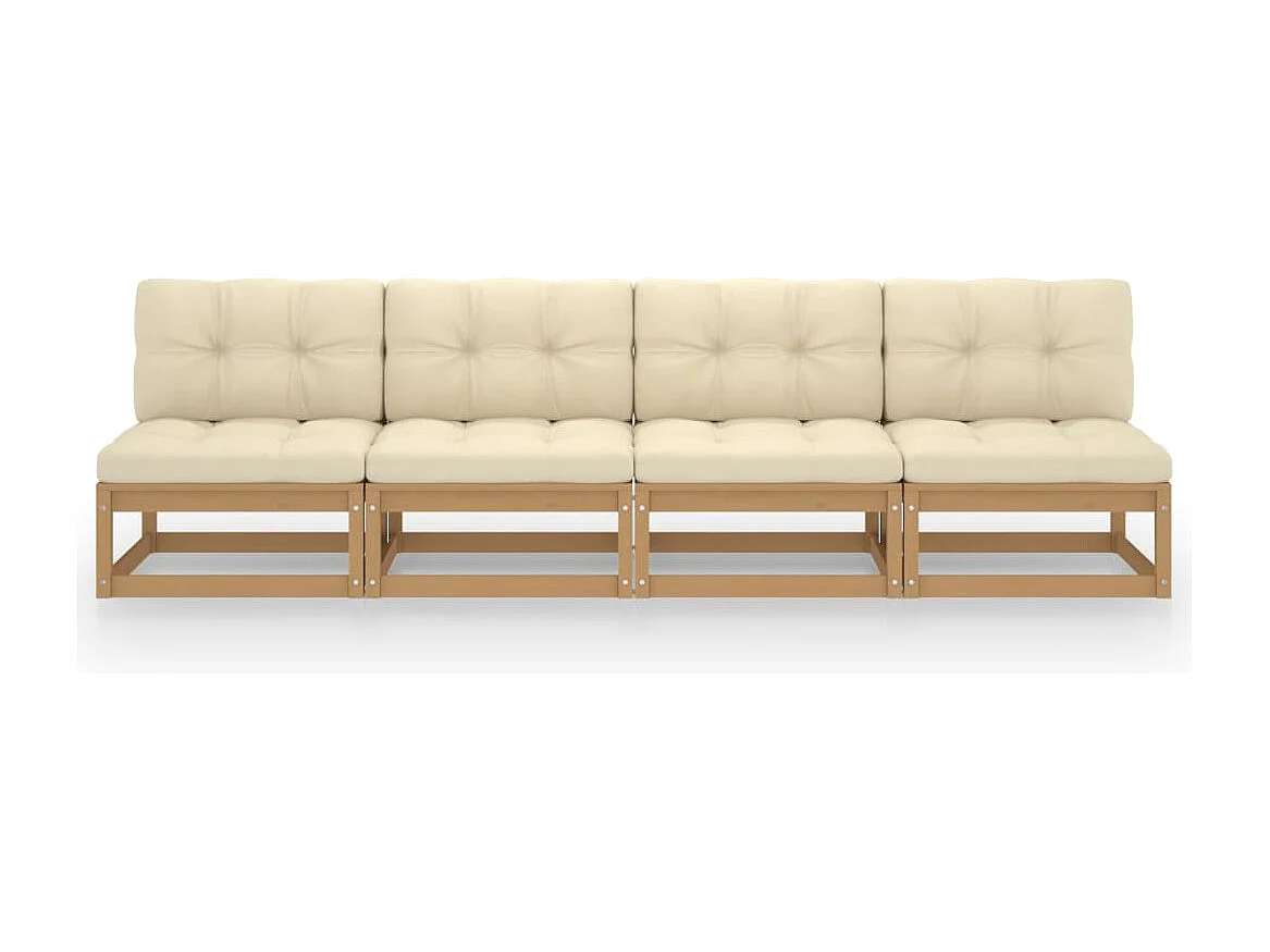 4-Sitzer-Gartensofa mit Kissen. Massives Kiefernholz