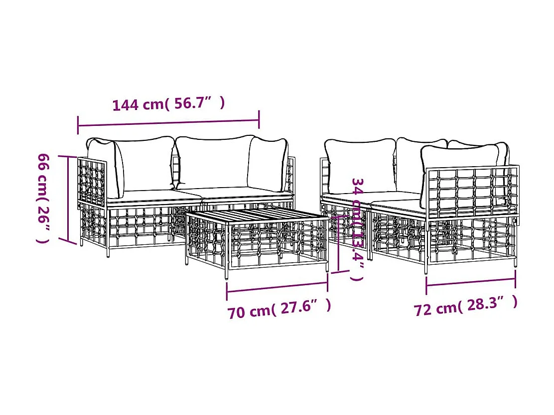 Mobili da giardino 5 pezzi con cuscini in resina intrecciata antracite