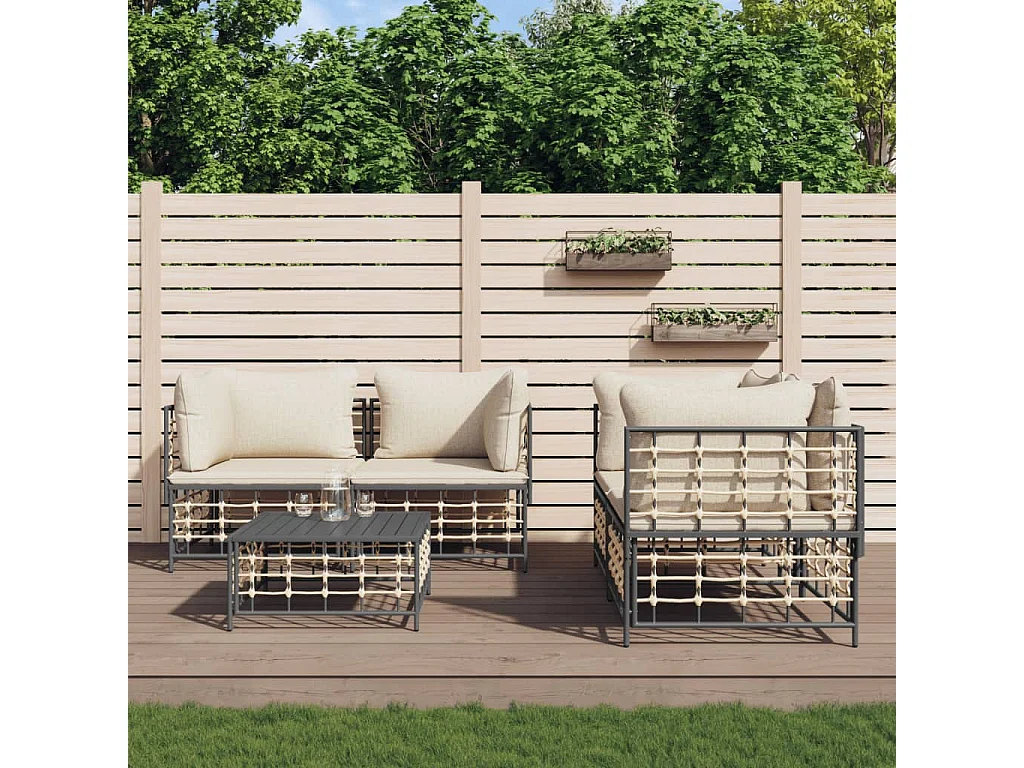 Salon de jardin 5 pcs avec coussins anthracite résine tressée