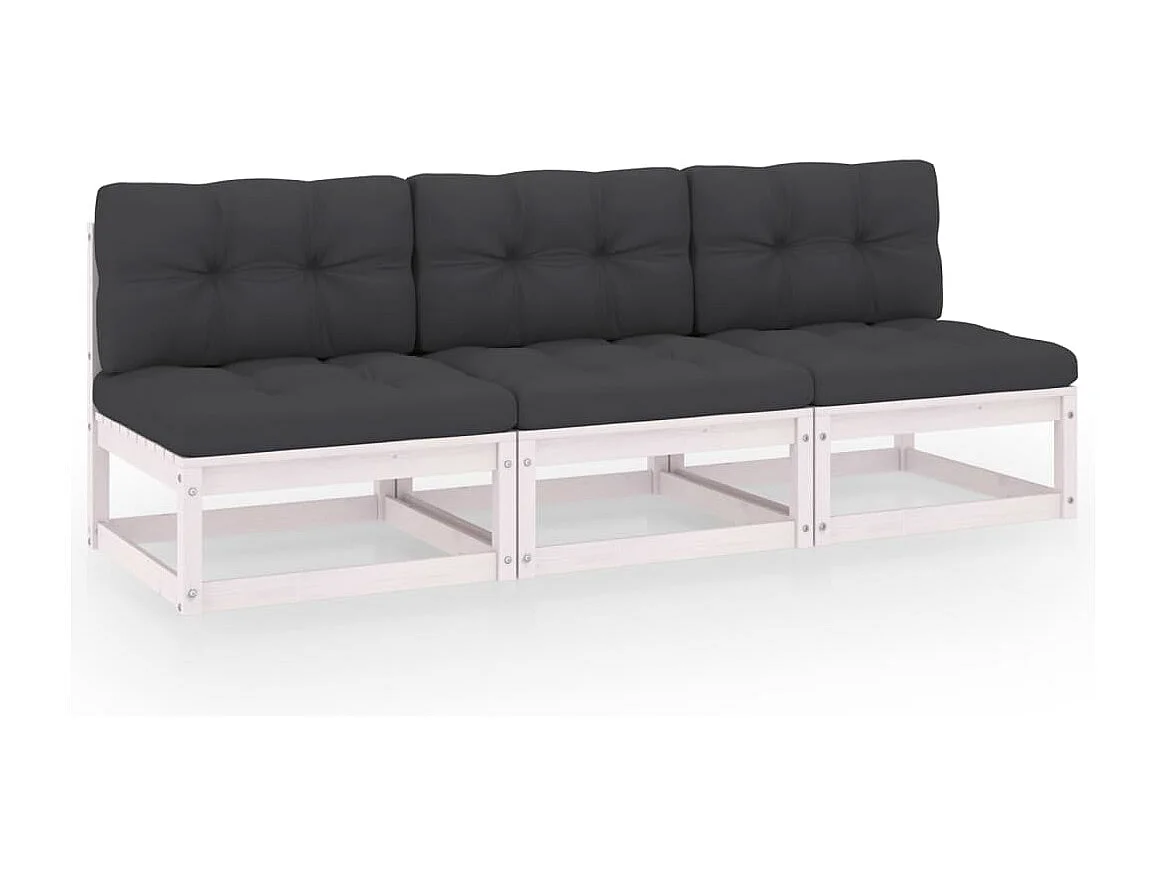 3-Sitzer-Sofa mit Kissen. Massives Kiefernholz