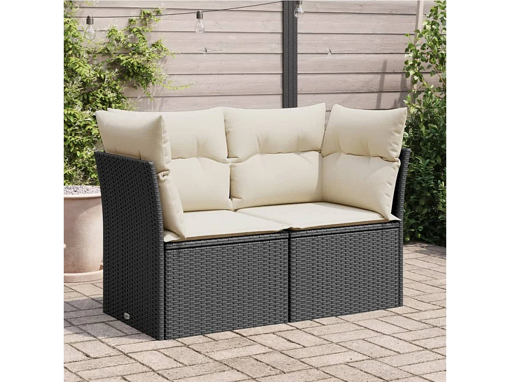 Gartensofa mit 2-Sitzer-Kissen, schwarzes Kunstharzgeflecht